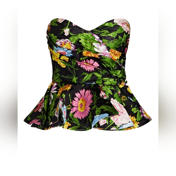 12. NWT RONNY KOBO TARA STRAPLESS FLORAL PEPLUM TOP - Picture 2 of 8